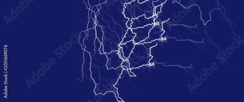 Fotografia Electric, lightning, stormy, dark blue background, abstract weather