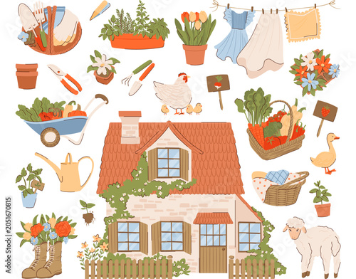 Cozy Cottagecore Rustic Garden Element Collection.