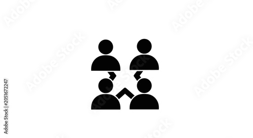 Teamwork and organizational hierarchy icon in flat silhouette style