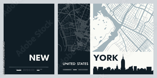 Konstfotografi New York City Map Silhouette And Skyline Vector Illustration
