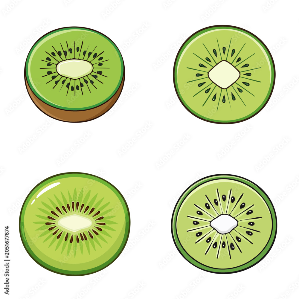 Fototapeta premium Fresh kiwi fruit slices arranged in a simple graphic composition for healthy food concepts