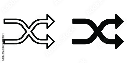 Black shuffle icon set with crossed arrows for music and random play functions Vector