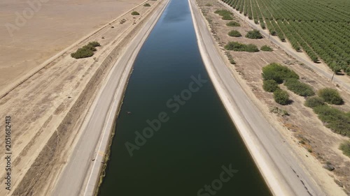 Aerial shot of one of the aqueducts running through California's Central Valley that supplies water to Los Angeles and Southern California.