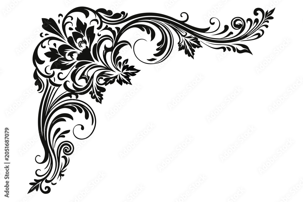 Fototapeta premium a filigree heraldic crest calligraphic motif floral silhouette line art vector illustration