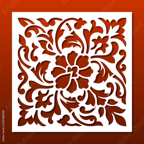 Oriental laser cut panel for wall decor wiyj asianChina fkirak design, CNC cutting stencil for wood carving, cutting or engraving. Flowers and leaves. Vector illustration