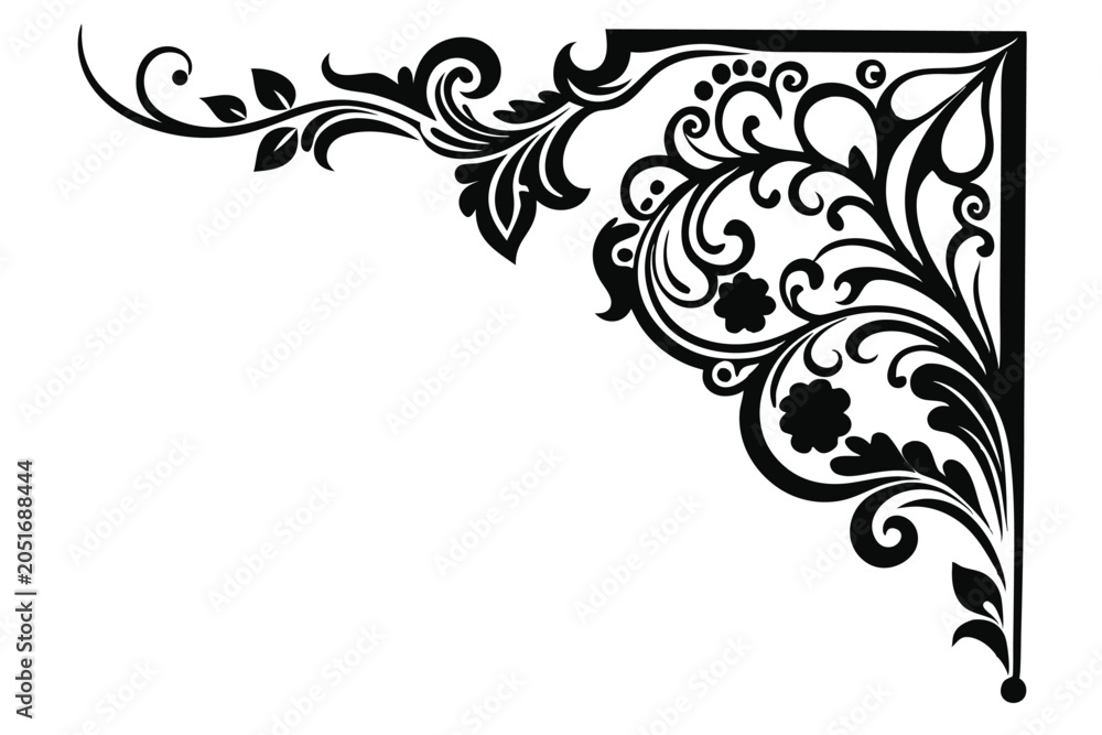 Fototapeta premium a filigree heraldic crest calligraphic motif floral silhouette line art vector illustration