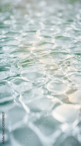 Abstract close-up of water ripples showcases refracted light and soothing mineral tones. The fluid patterns create a tranquil, meditative, and refined atmosphere.