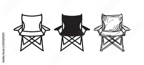 Foto Portable Camping Chair Icons: Outline, Solid, and Hand-Drawn Sketch Styles for O