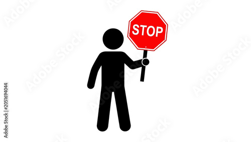 Silhouette of Person Holding Red Stop Sign on Isolated White Background