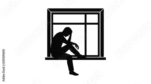 Fotografía Man sitting in window frame black silhouette
