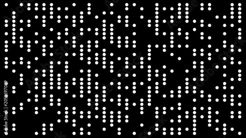 Abstract White Rectangle Dots Appearing on Black Background, Widescreen Digital Animation Loop, ideal for abstract animation, vibrant data visualization, and modern design projects.