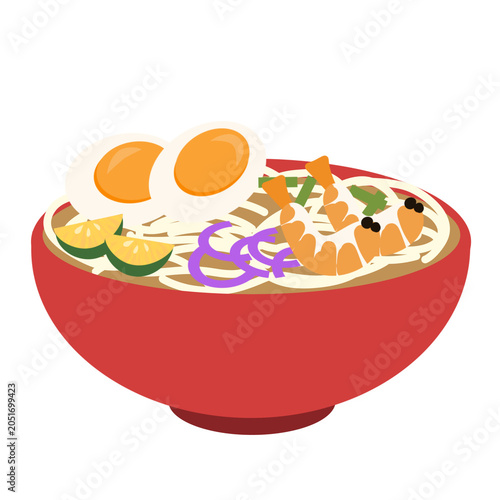 Bowl of Laksa Noodles with Shrimp and Egg