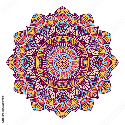 Vector color mandala. Decorative round ornament. Isolated on white background. Arabic, Indian, ottoman motifs. For cards, invitations, t-shirts. Vector color illustration.