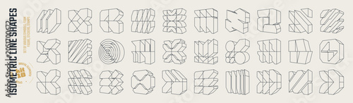 Bild auf Leinwand Isometric line brutal 3D shapes, Brutalism volumetric carcass various form, Post