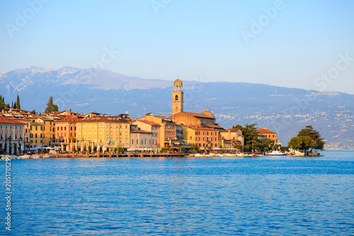 The village of Salo on Lake Garda. The famous tourist destination on the lake. Italian Alps, Riva del Garda.