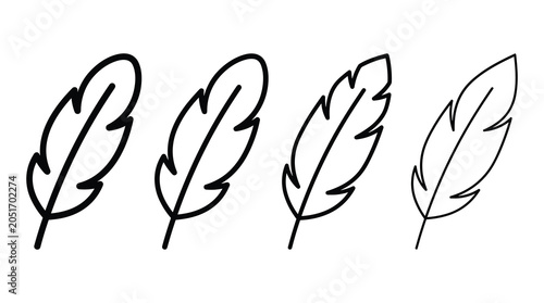 Four distinctive feather icons in line art style with illustration stylized collection minimalist