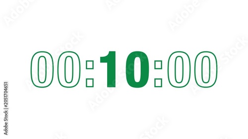 Sporty 15-second countdown timer in bold green type on white, with the seconds in solid fill and minutes and centiseconds in outline, evoking the high-energy aesthetic of premium sports branding.