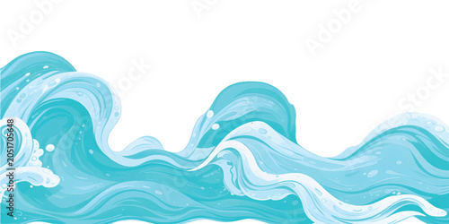Bild auf Leinwand Simple blue waves with white foam splashes on white background with crashing wav