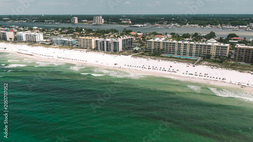 Aerial View of Fort Walton Beach Florida Gulf Coast Condominiums and Emerald Waters