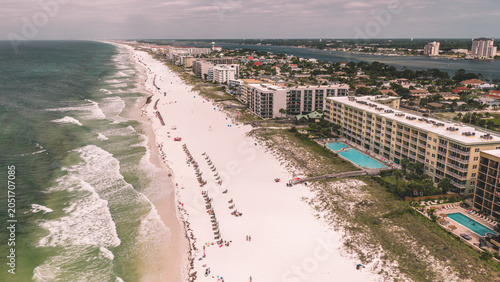 Aerial View of Fort Walton Beach Florida Gulf Coast Condominiums and Emerald Waters