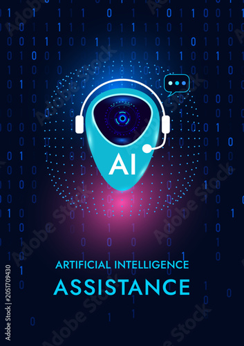 artificial intelligence assistance vertical banner, poster, template, chatbot, connection, vector illustration