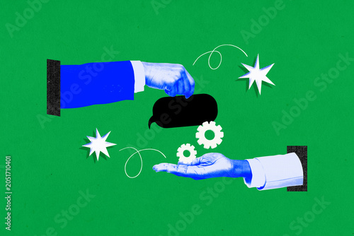 Obraz na płótnie Surreal business handoff illustration with gears and stars