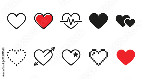 Collection of assorted heart icon styles with valentines collection heartbeat valentinesday