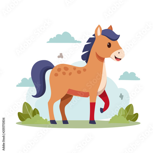 Cute cartoon horse illustration in flat design style