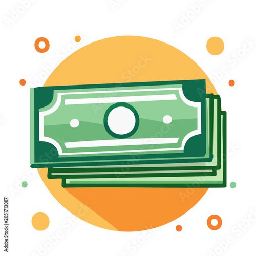 Flat design icon of a stack of money with circles