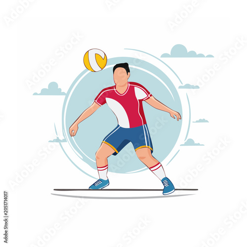 Volleyball player in action with ball
