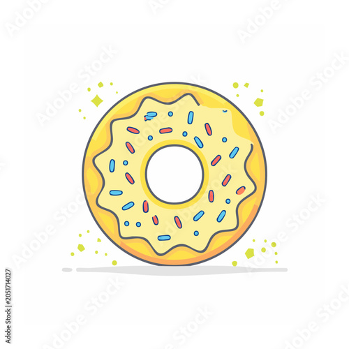 Yellow donut with sprinkles, flat design icon