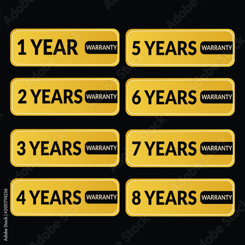 Vibrant Yellow Warranty Badges 1-8 Years High-Quality Labels for Products, Marketing & Promotions