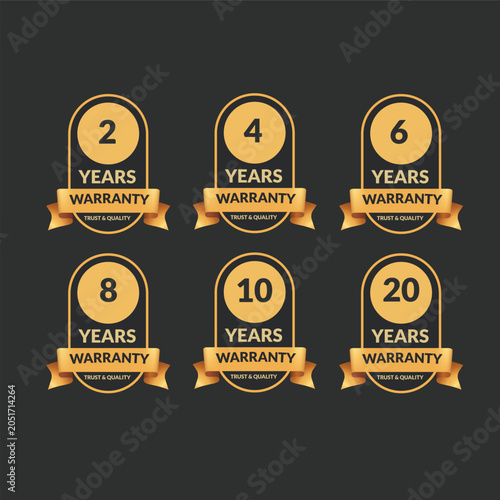 Premium Golden Warranty Badges 2-20 Years Trust & Quality Seal for Products, Guarantees & Branding