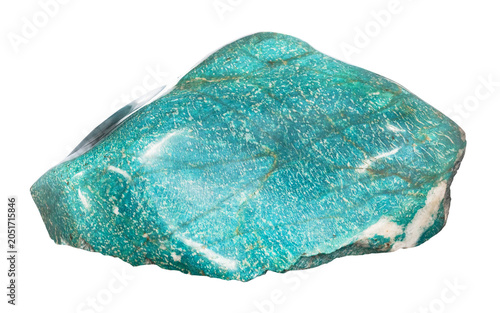 Tableau sur toile polished piece of green amazonite rock cutout on white background
