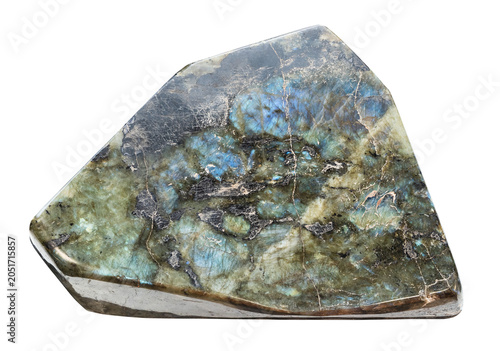 Schilderij op canvas polished sample of labradorite rock cutout on white background