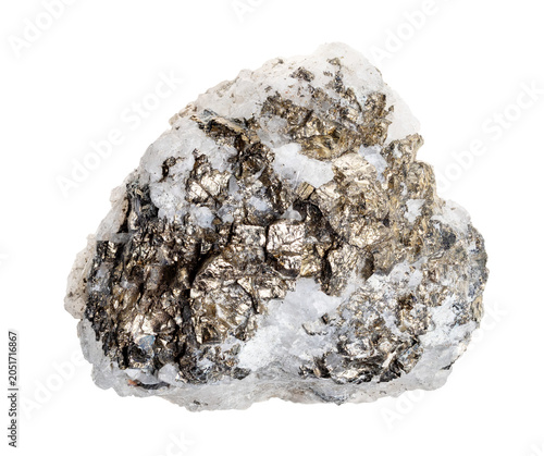raw piece of armenian iron pyrite in quartz rock cutout on white background