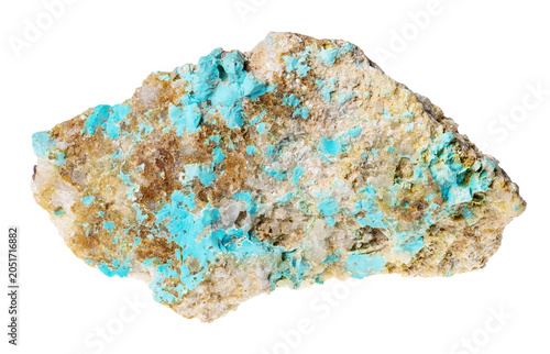 raw piece of armenian turquoise on rock cutout on white background