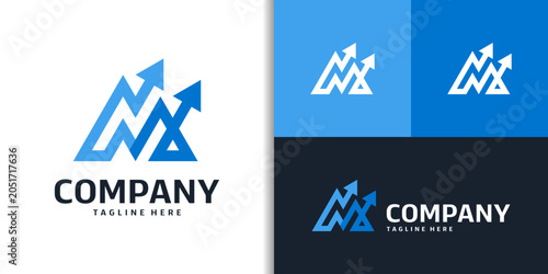 Modern Abstract Mountain Peak Logo Design With Upward Arrow For Company Growth And Success