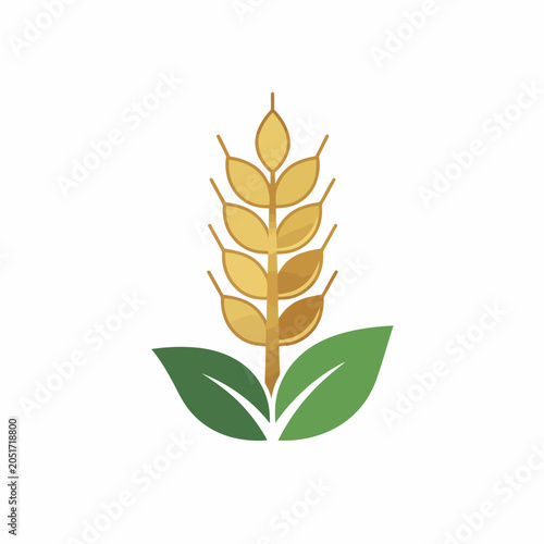 Golden Wheat Ears with Leaves.