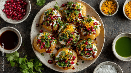 Delicious indian street food dahi puri on a plate