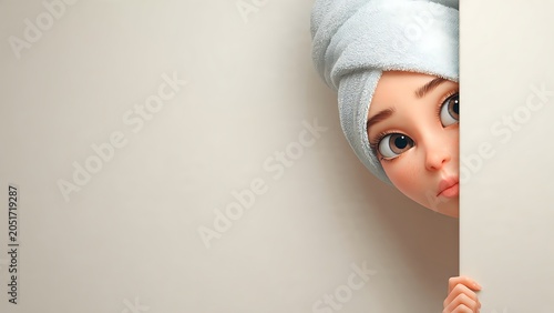 3D animated illustration of a shocked young woman with wide eyes and an open mouth, wearing a beige shirt on a bright green backdrop.