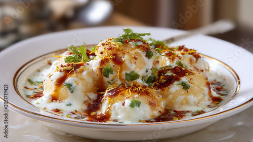Dahi puri or dahi bhalla, a popular indian snack dish