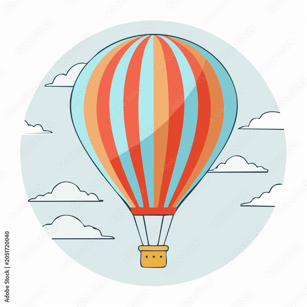 Fototapeta premium Flat design hot air balloon with clouds in the sky