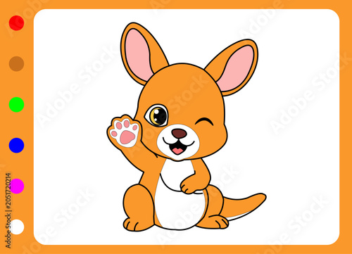 Cute  Kangaroo Cartoon Mascot Waving Hand Coloring Book Vector Illustration