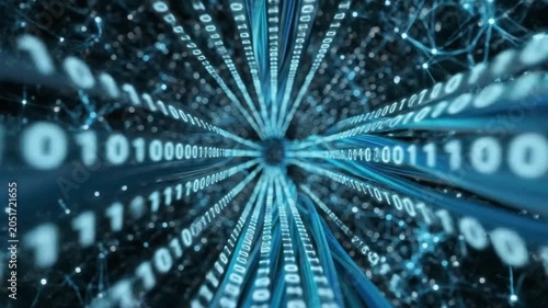 Explore digital connections with abstract wire cables and binary data in a seamless loop