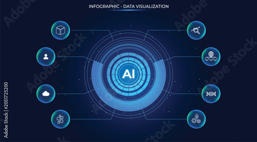 Glassmorphism infographic template, process flow diagram, AI-tech background, design with thin lines, 6 buttons choice, UI/UX glass, soft transparency gradients, choice, diagram, stage, technology
