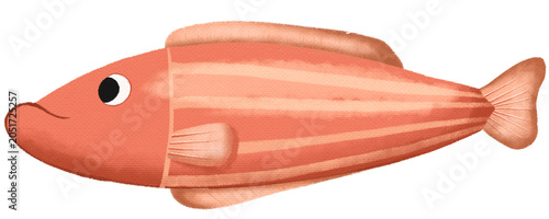 Orange striped swimming fish tail. Graainy paper texture digital nursery art. For wall art, baby shower, postcard. Ocean animal.