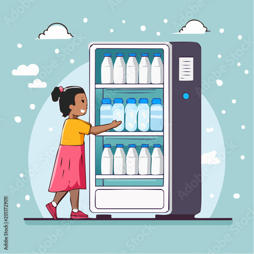 Girl choosing a drink from a vending machine