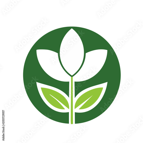 Green flower icon with leaves and stem