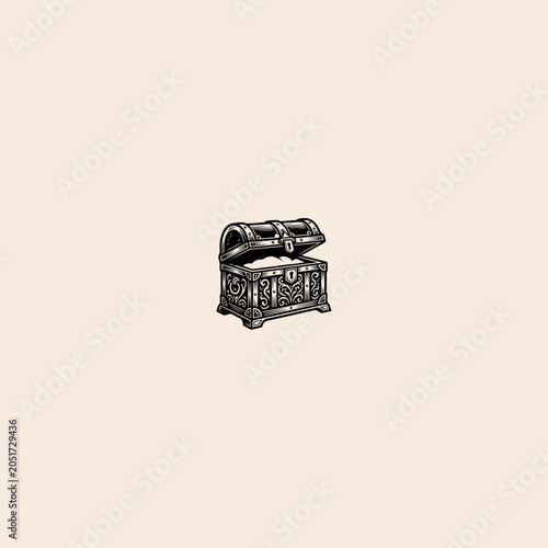 Tableau sur toile Vintage ornate treasure chest vector, antique silver jewelry box with filigree d